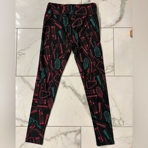 LuLaRoe Black Leggings with Pink & Teal Beauty Tool Print